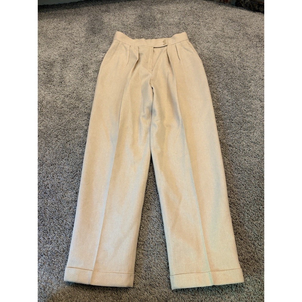 Pendleton Womens Wool Pants Beige Size 14 Academia Office Business Tweed Pleated